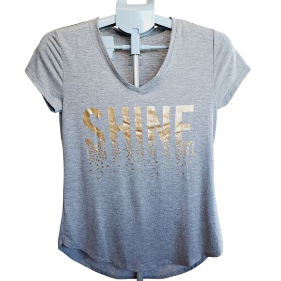 Women's Holiday Gray Fitted T-Shirt with Gold Reflective Shine Apt. 9 Size Small - Picture 1 of 5